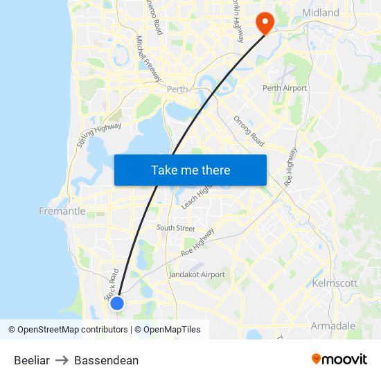 Beeliar to Bassendean map