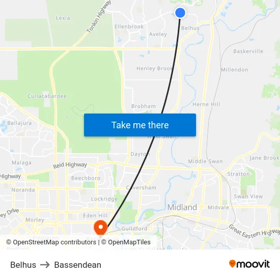 Belhus to Bassendean map
