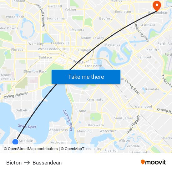 Bicton to Bassendean map