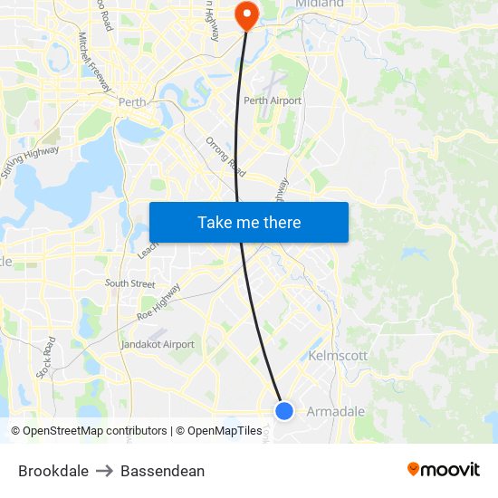 Brookdale to Bassendean map