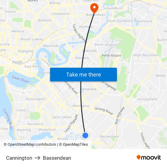 Cannington to Bassendean map