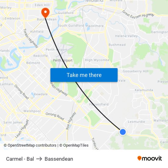 Carmel - Bal to Bassendean map