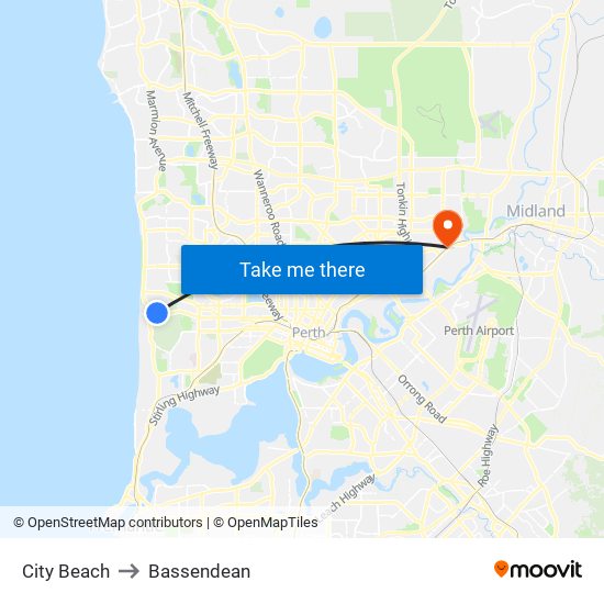 City Beach to Bassendean map