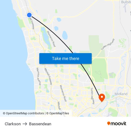 Clarkson to Bassendean map