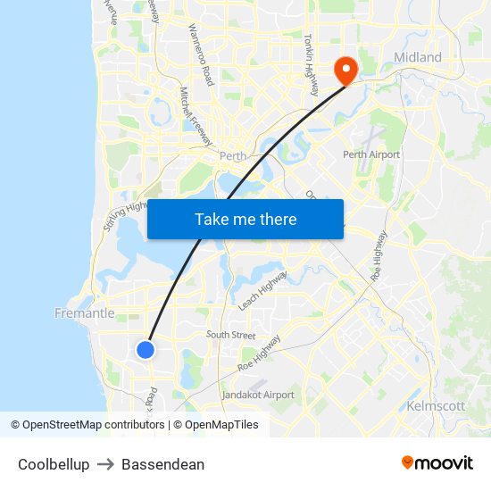 Coolbellup to Bassendean map