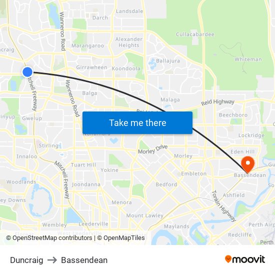 Duncraig to Bassendean map