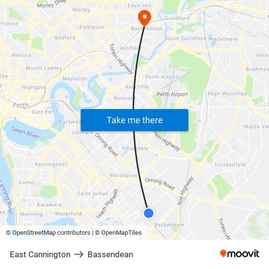 East Cannington to Bassendean map