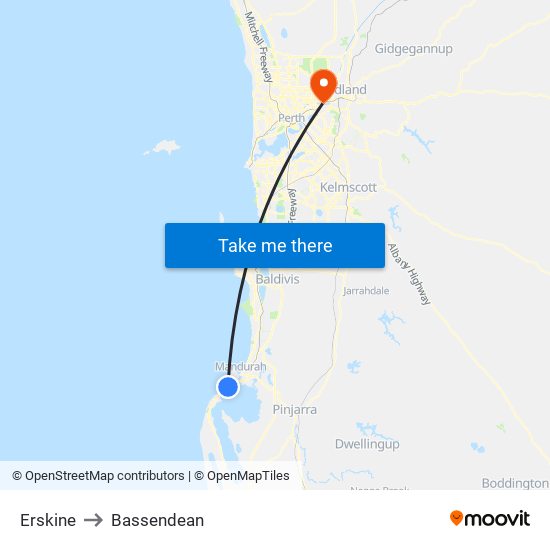 Erskine to Bassendean map