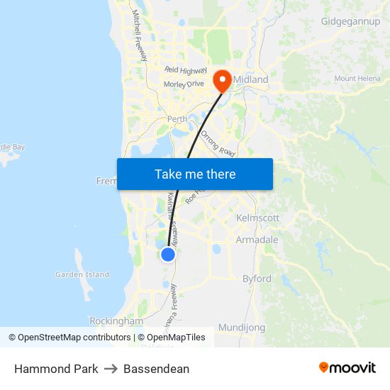 Hammond Park to Bassendean map