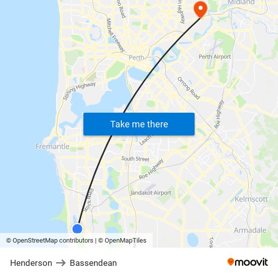 Henderson to Bassendean map