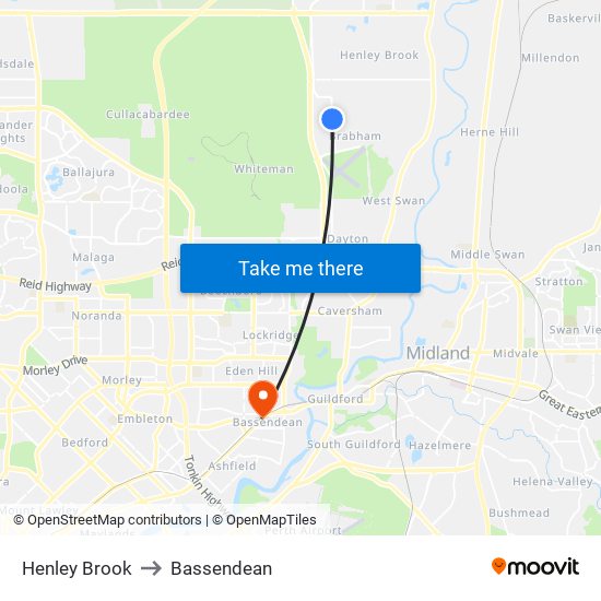 Henley Brook to Bassendean map