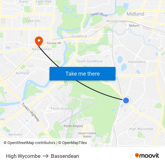High Wycombe to Bassendean map