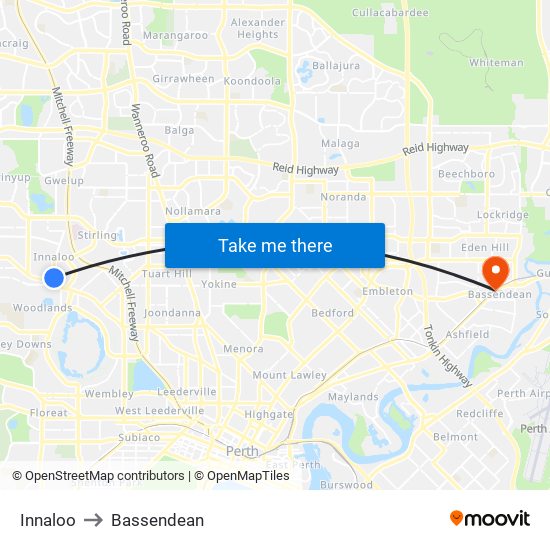 Innaloo to Bassendean map