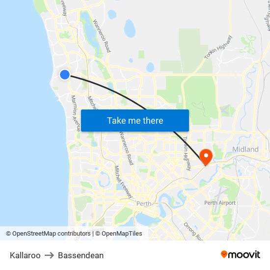 Kallaroo to Bassendean map