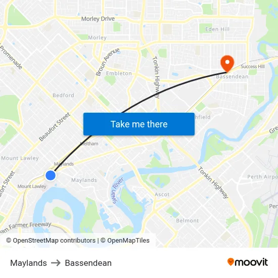 Maylands to Bassendean map