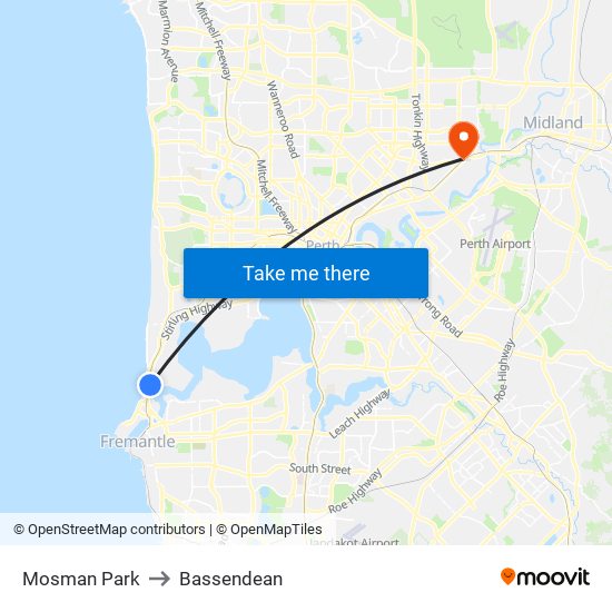 Mosman Park to Bassendean map