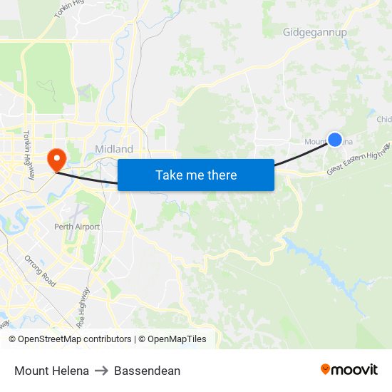 Mount Helena to Bassendean map