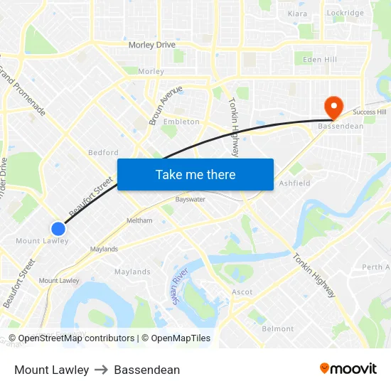 Mount Lawley to Bassendean map