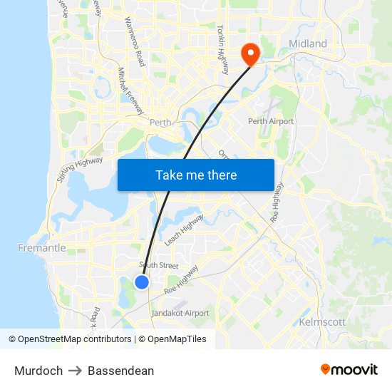 Murdoch to Bassendean map