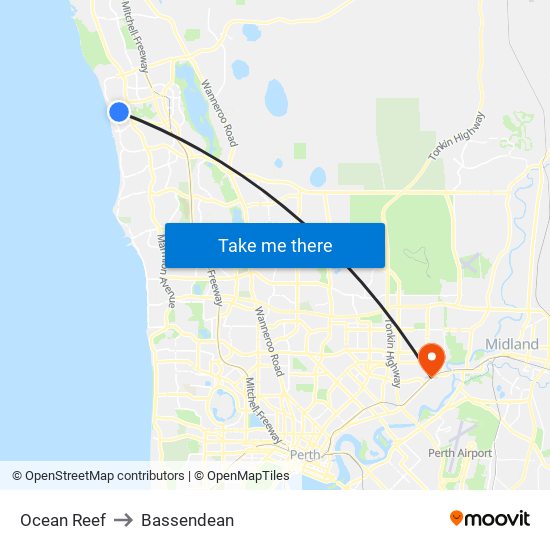 Ocean Reef to Bassendean map