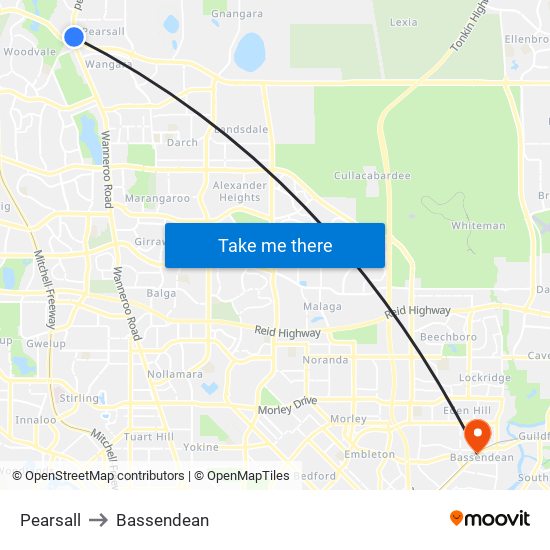 Pearsall to Bassendean map