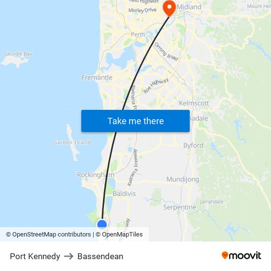 Port Kennedy to Bassendean map