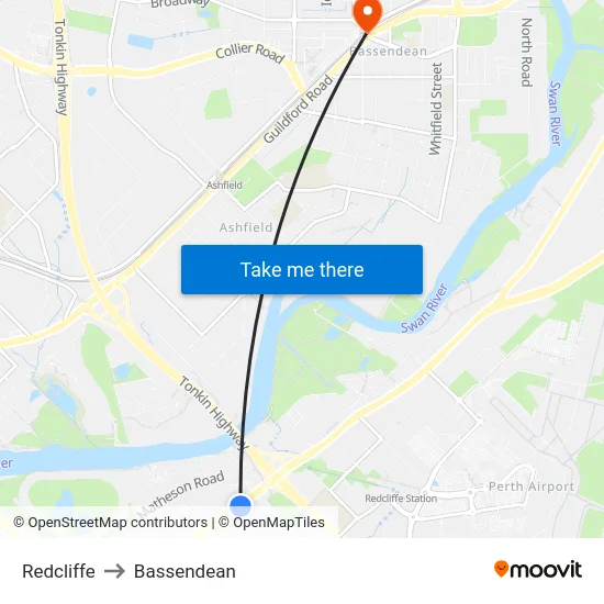 Redcliffe to Bassendean map