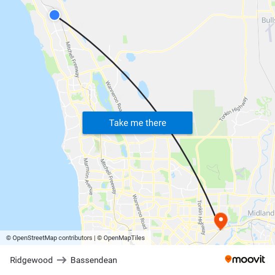 Ridgewood to Bassendean map