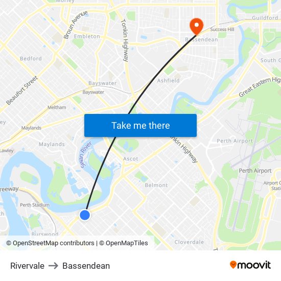 Rivervale to Bassendean map