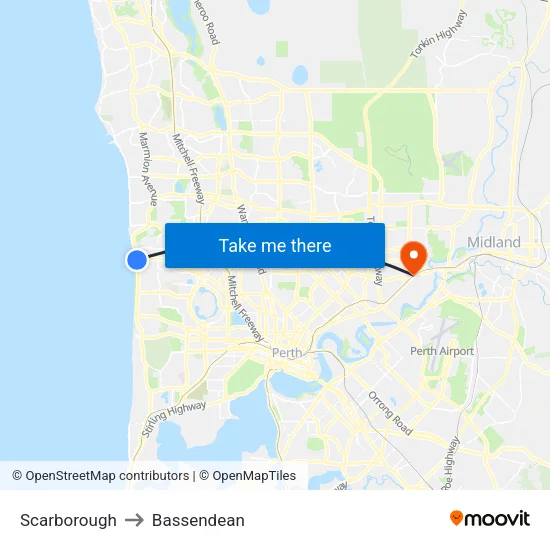 Scarborough to Bassendean map