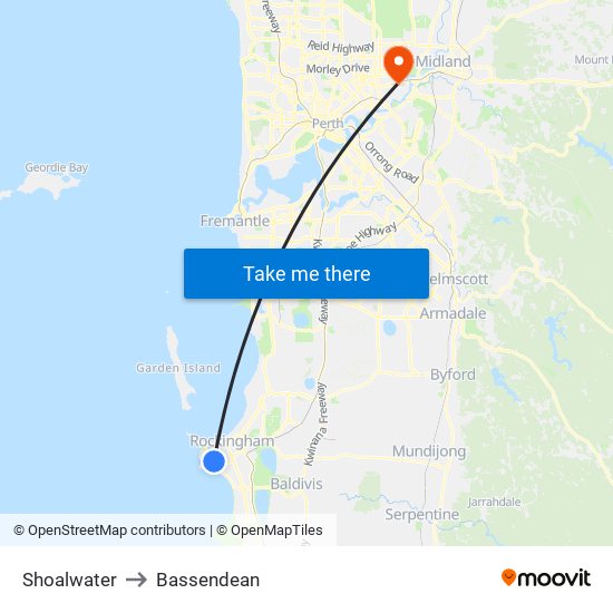 Shoalwater to Bassendean map