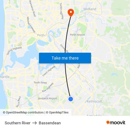 Southern River to Bassendean map