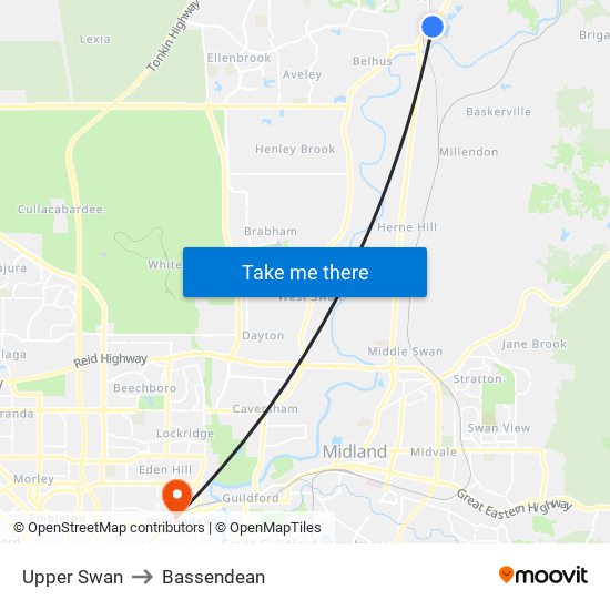 Upper Swan to Bassendean map