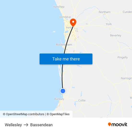 Wellesley to Bassendean map