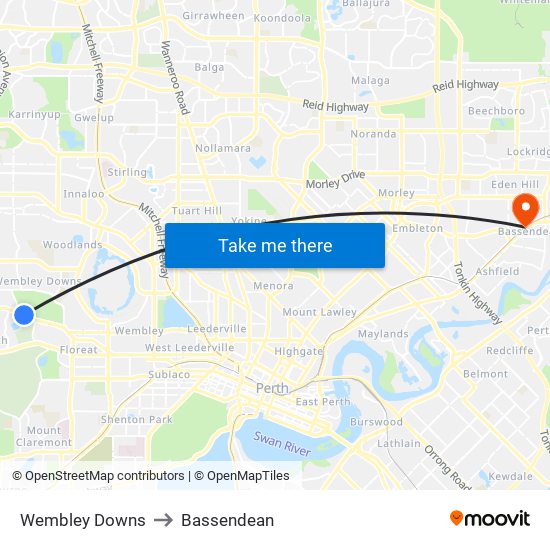 Wembley Downs to Bassendean map