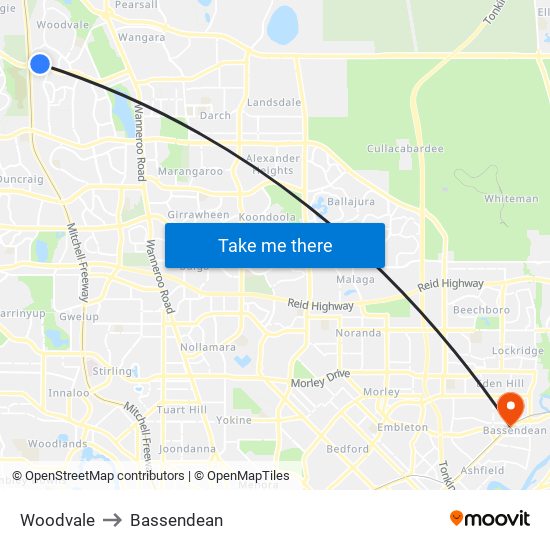 Woodvale to Bassendean map