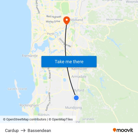 Cardup to Bassendean map