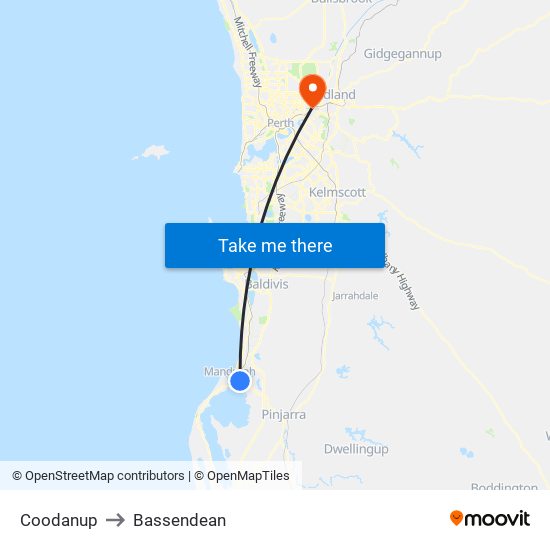 Coodanup to Bassendean map