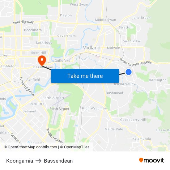 Koongamia to Bassendean map