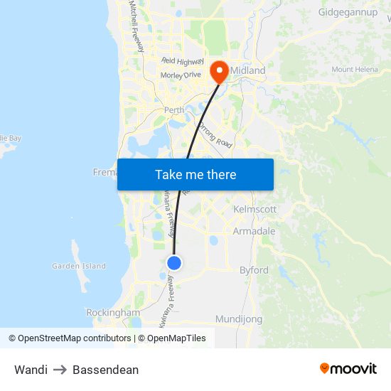 Wandi to Bassendean map