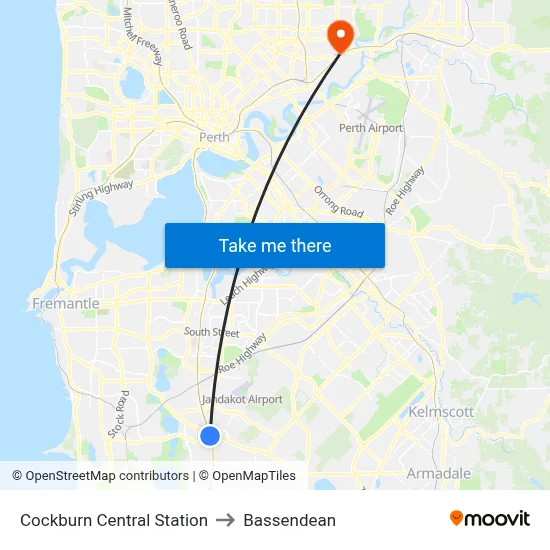 Cockburn Central Station to Bassendean map