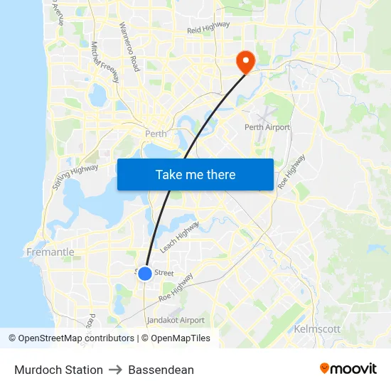 Murdoch Station to Bassendean map