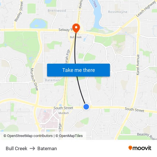 Bull Creek to Bateman map