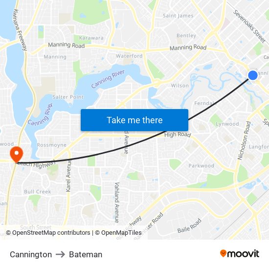 Cannington to Bateman map