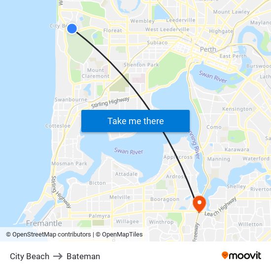 City Beach to Bateman map