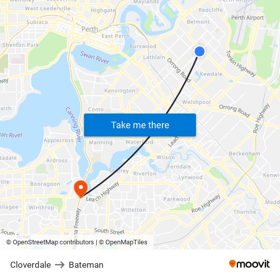 Cloverdale to Bateman map