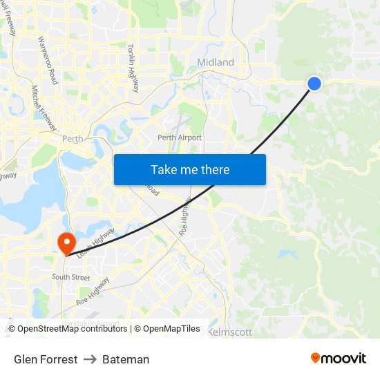 Glen Forrest to Bateman map