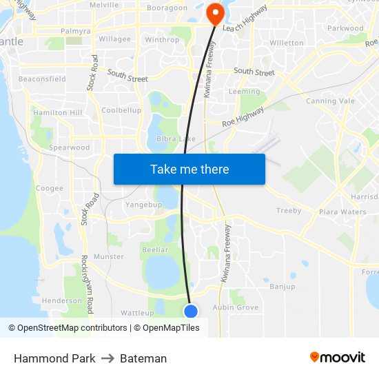 Hammond Park to Bateman map