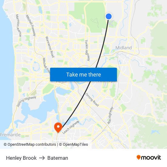 Henley Brook to Bateman map