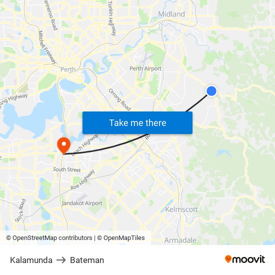 Kalamunda to Bateman map